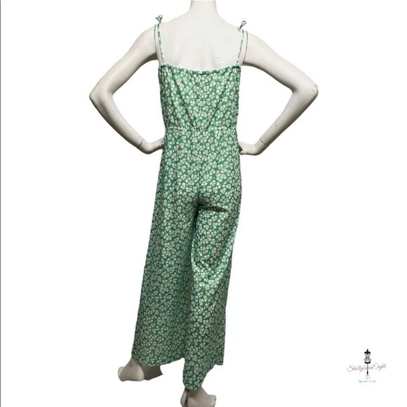 VINTAGE Handmade 70s 80s OOAK Green Polyester Floral SpaghettiStrap Jumpsuit S M - Picture 9 of 16